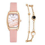 Montre De Luxe Femmes  En Cuir Cadran En Marbre + Bracelet