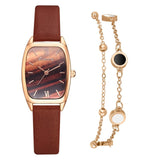 Montre De Luxe Femmes  En Cuir Cadran En Marbre + Bracelet